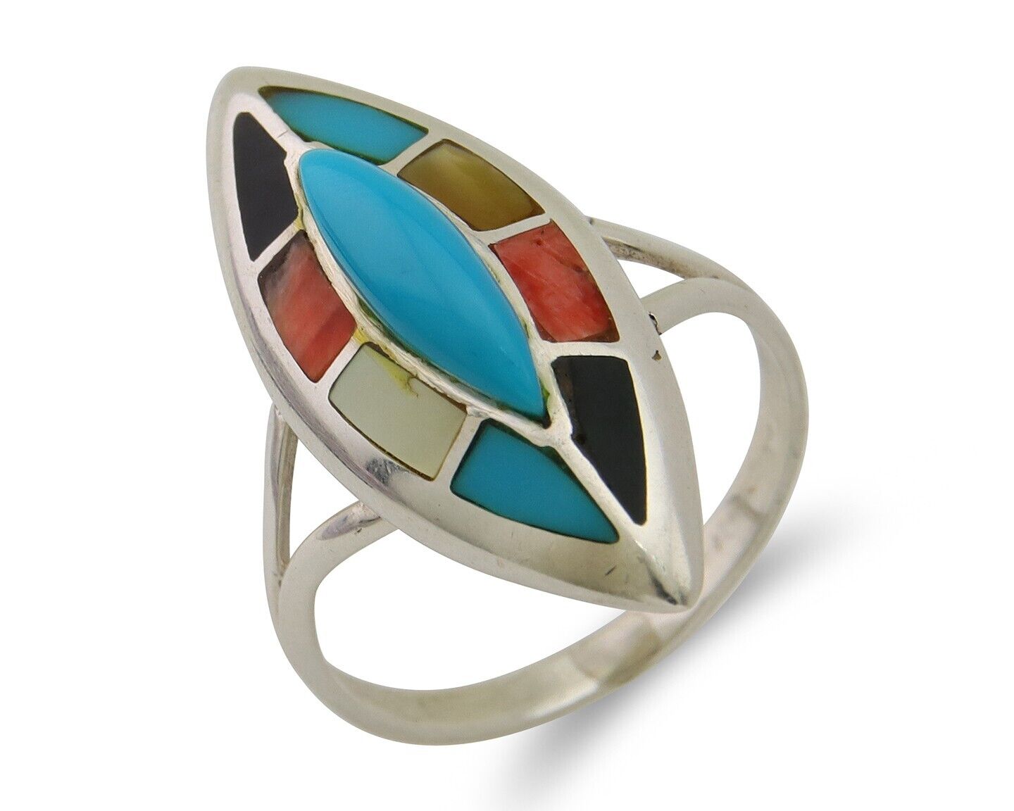 Navajo Ring 925 Silver Turquoise Shell Onyx Spiney Oyster Native Artist C80's