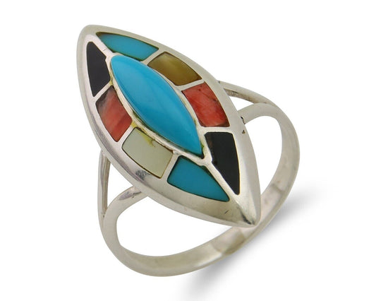 Navajo Ring 925 Silver Turquoise Shell Onyx Spiney Oyster Native Artist C80's