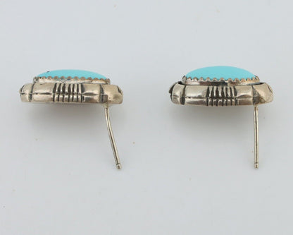 Navajo Earrings 925 Silver Sleeping Beauty Turquoise Larry Yazzie C.80's