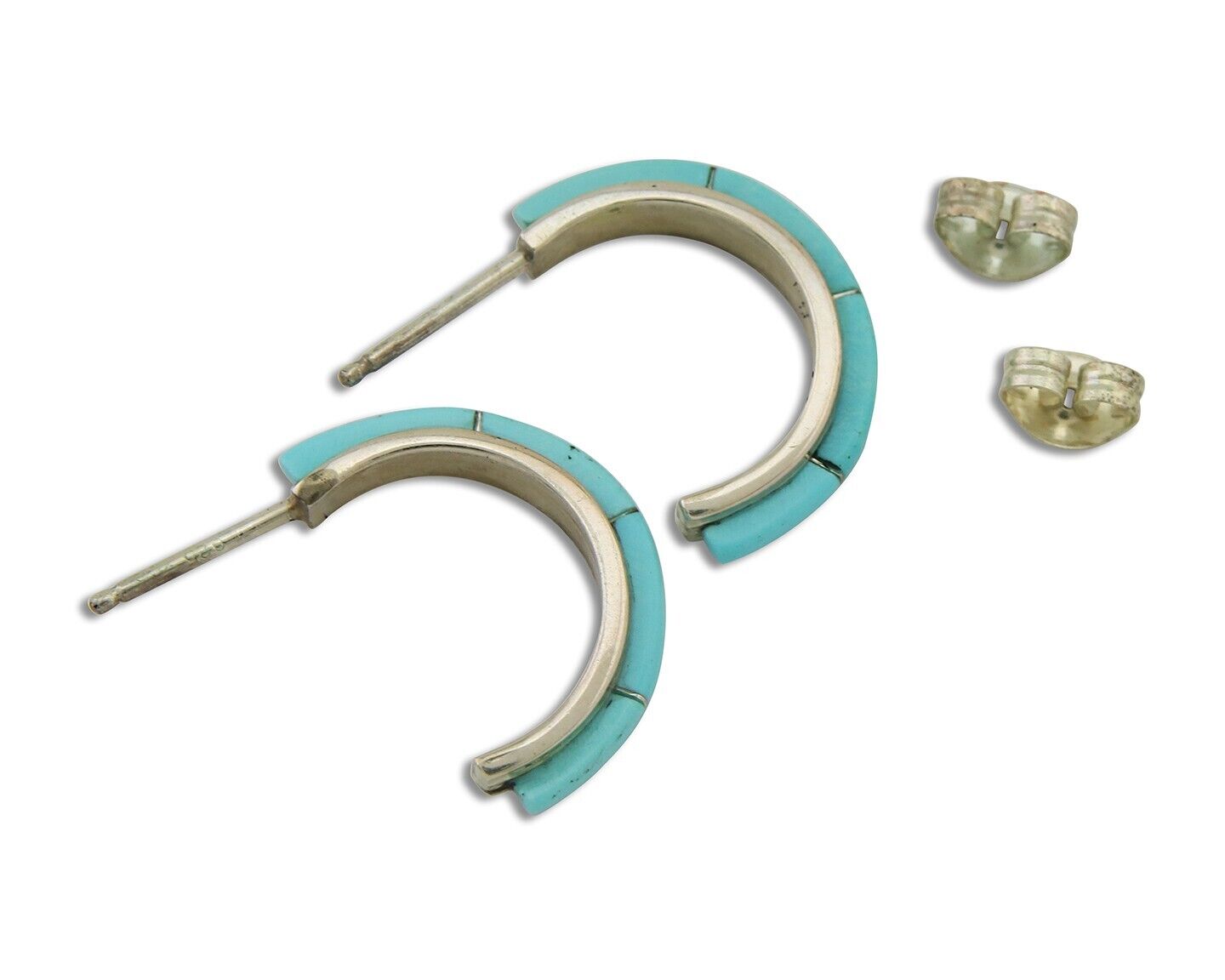 Navajo Half Hoop Earrings 925 Silver Natural Turquoise Native American Artist 80