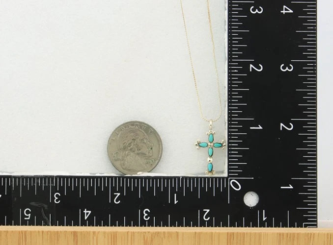 Navajo Cross Necklace Sterling Silver Blue Turquoise Vintage Handmade