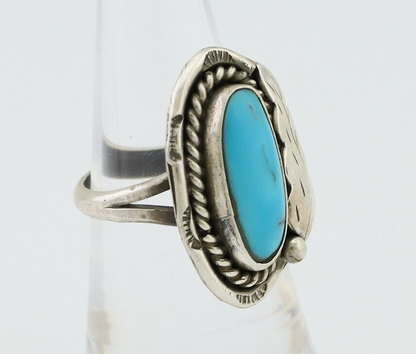 Navajo Handmade Ring 925 Silver Natural Turquoise Signed Jason Livingston C.80's