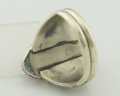 Men Navajo Ring 925 Sterling Natural Coral & Turquoise Signed JM C.80's Sz 12.25