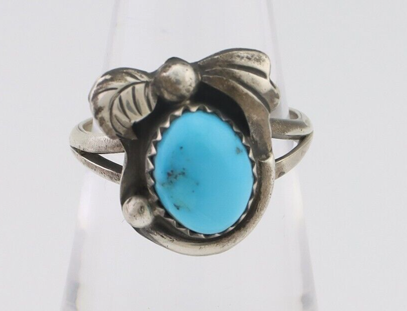 Navajo Ring 925 Silver Sleeping Beauty Turquoise Native American Artist C.80's