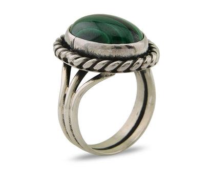Navajo Ring 925 Silver Natural Malachite Native American Artist C.80's
