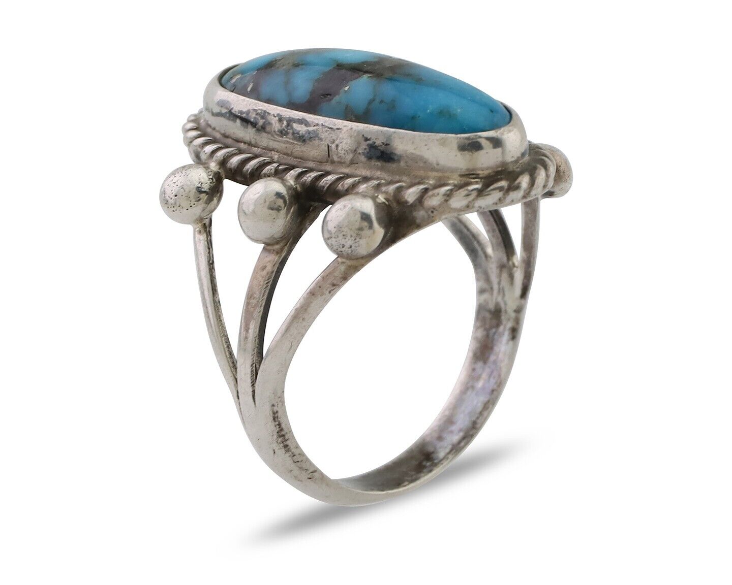 Navajo Ring 925 Silver Natural Kingman Turquoise Native American Artist C.80's