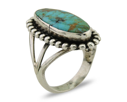 Navajo Shield Ring 925 Silver Arizona Turquoise Native Artist C.80's
