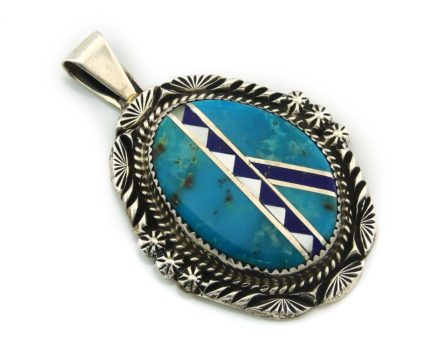 Navajo Pendant Sterling Silver Natural Gemstone Vintage Authentic Signed M Begay