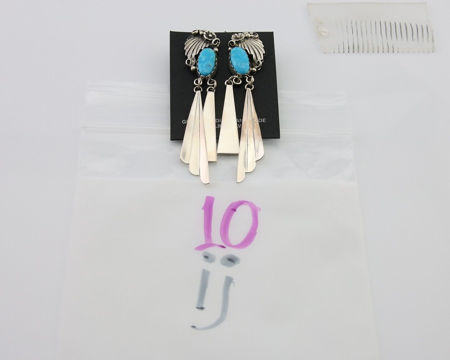 Navajo Dangle Earrings 925 Silver Natural Blue Turquoise Artist Signed M.S. C80s