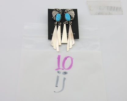 Navajo Dangle Earrings 925 Silver Natural Blue Turquoise Artist Signed M.S. C80s