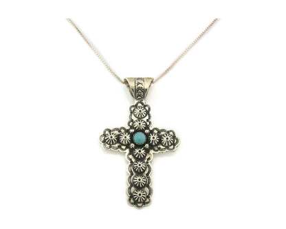 Navajo Cross Necklace Sterling Silver Natural Turquoise Artist Signed 1994