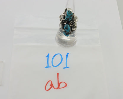 Navajo Ring 925 Silver Sleeping Beauty Turquoise Signed Evelyn Abeita C.80's