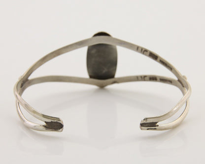 Navajo Hand Stamped Cuff Bracelet Malachite 925 Silver Artist Signed IJC C.80's