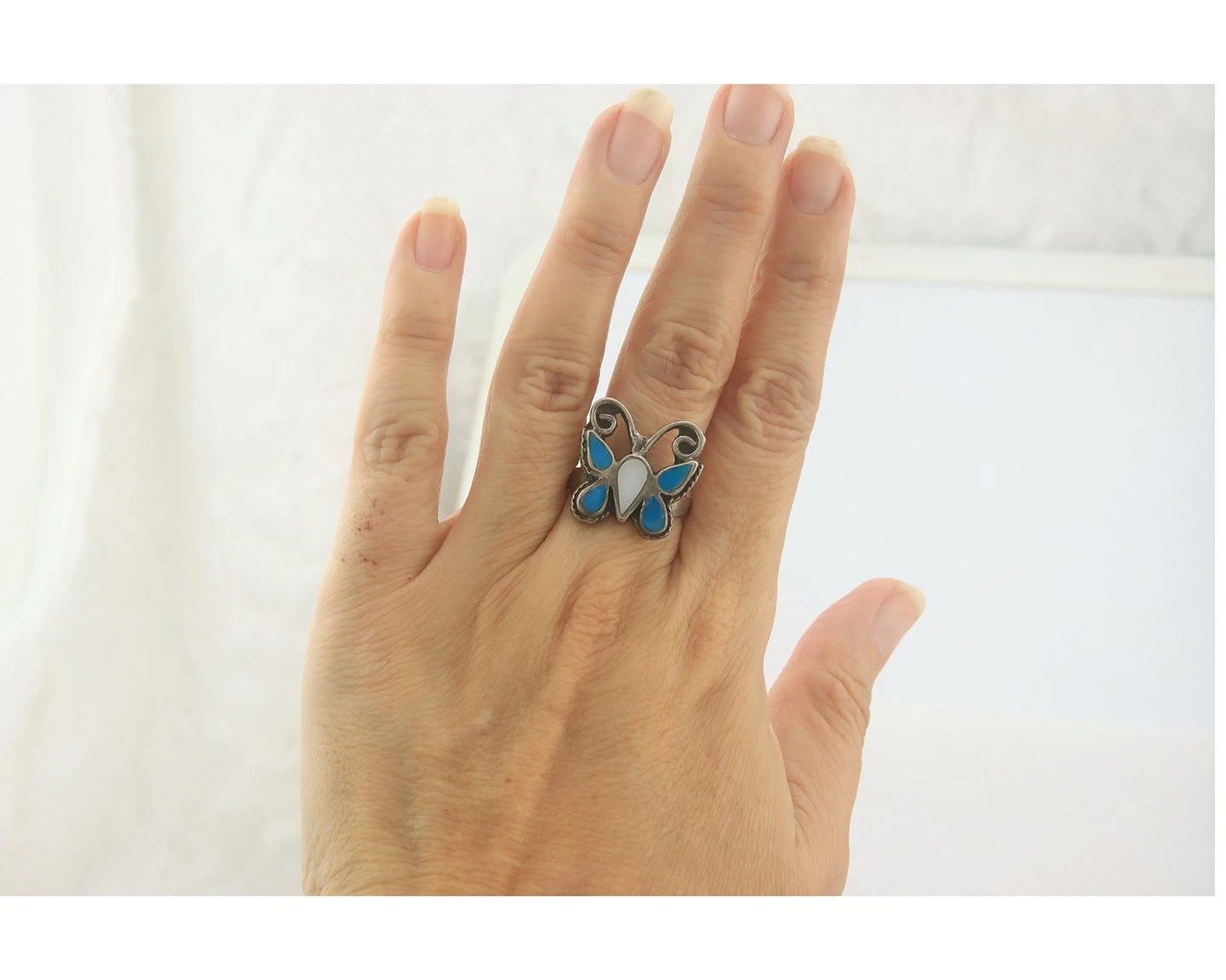 Navajo Butterfly Ring Sterling Silver Signed Size 8.0