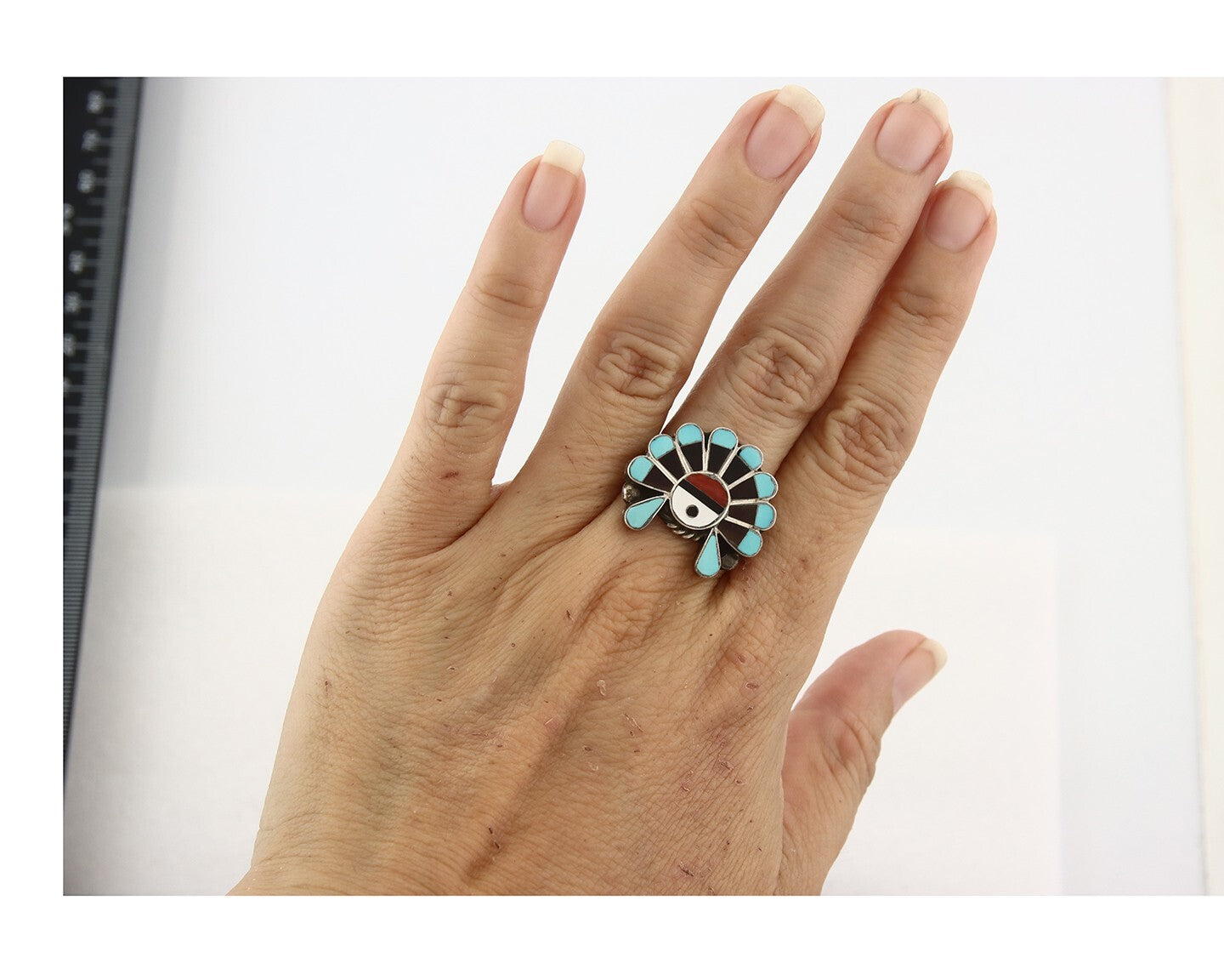 Vintage Zuni Ring 925 Sterling Silver Natural Gemstone Size 6.0