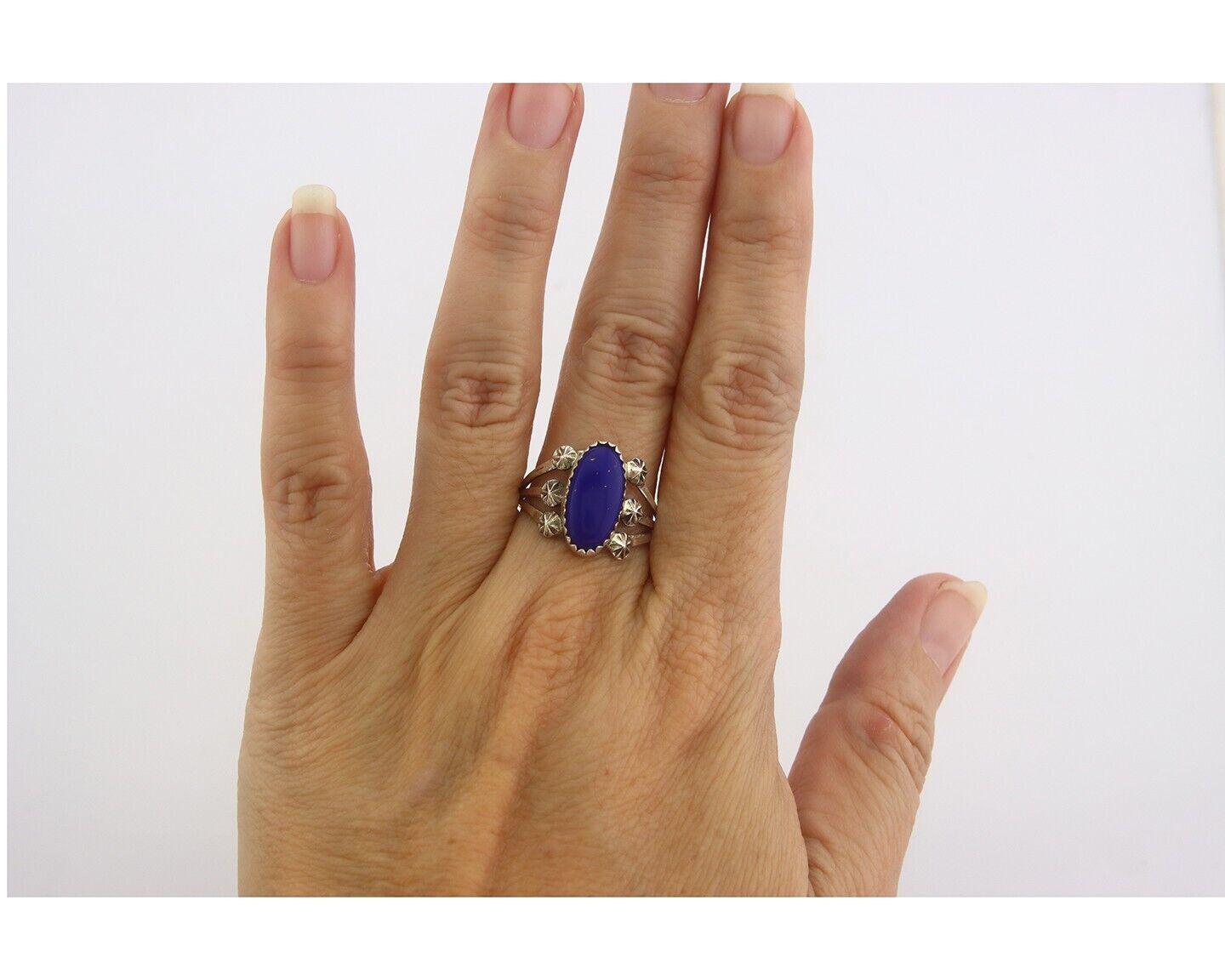Navajo Ring 925 Sterling Natural Lapis Handmade Native Artist C.80's