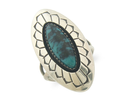 Vintage Navajo Ring 925 Sterling Authentic Traditional Turquoise Size 7.5