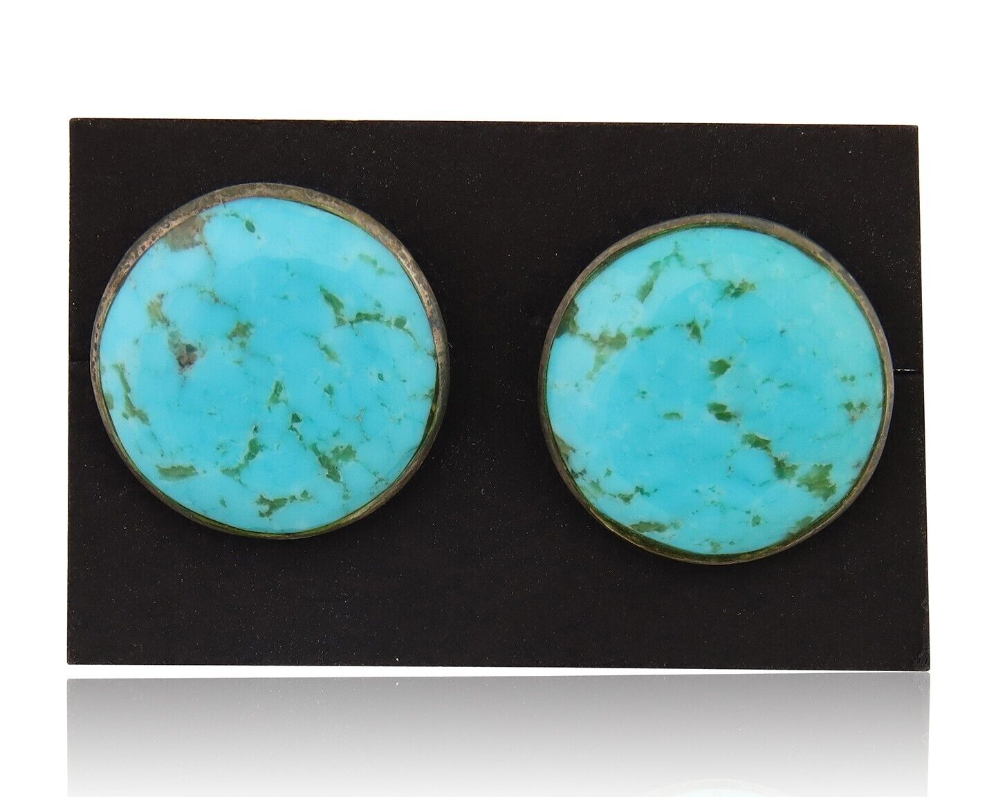 Navajo Shield Natural Turquoise Earrings 925 Silver Native American Artist C.80s