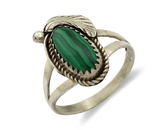 Navajo Ring 925 Silver Natural Mined Malachite Artist Signed Justin Morris C.80s