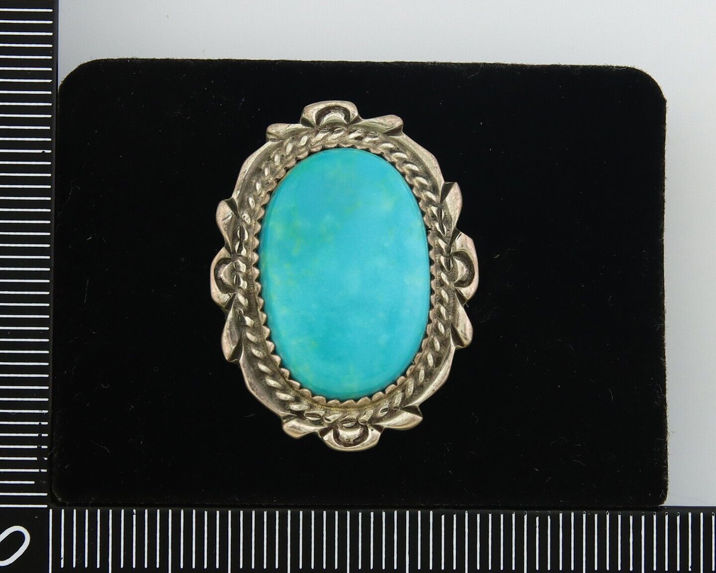 Navajo Ring 925 Sterling Natural Blue Turquoise Signed TALHAT C.80's Size 6.0