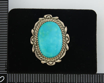 Navajo Ring 925 Sterling Natural Blue Turquoise Signed TALHAT C.80's Size 6.0