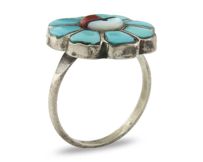 Vintage Zuni Ring 925 Sterling Silver Natural Gemstone Signed RV Size 7.5