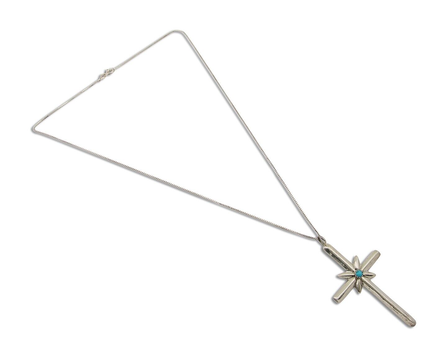 Navajo Sand Cast Necklace 925 Silver Turquoise Native American Artist C.80's