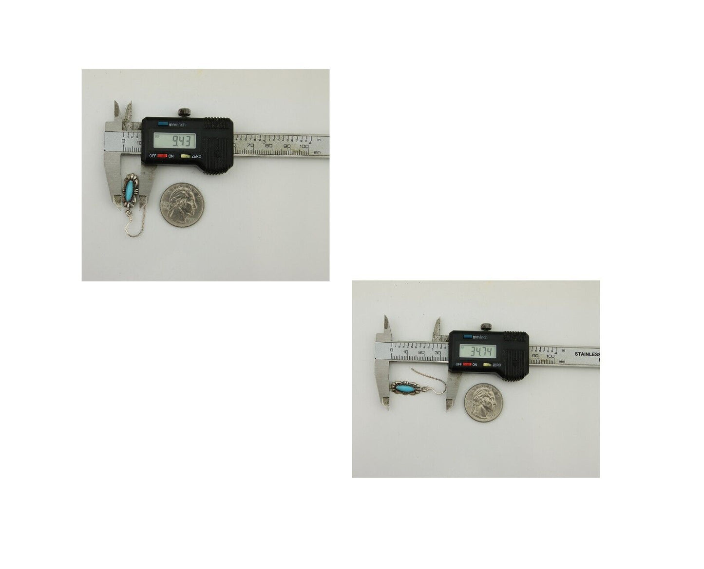 Navajo Dangle Earrings 925 Silver Blue Turquoise Artist Signed Square C.80's