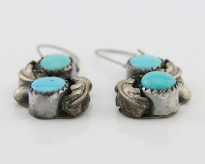 Navajo Dangle Earrings 925 Silver Natural Turquoise Native American Artist C80s