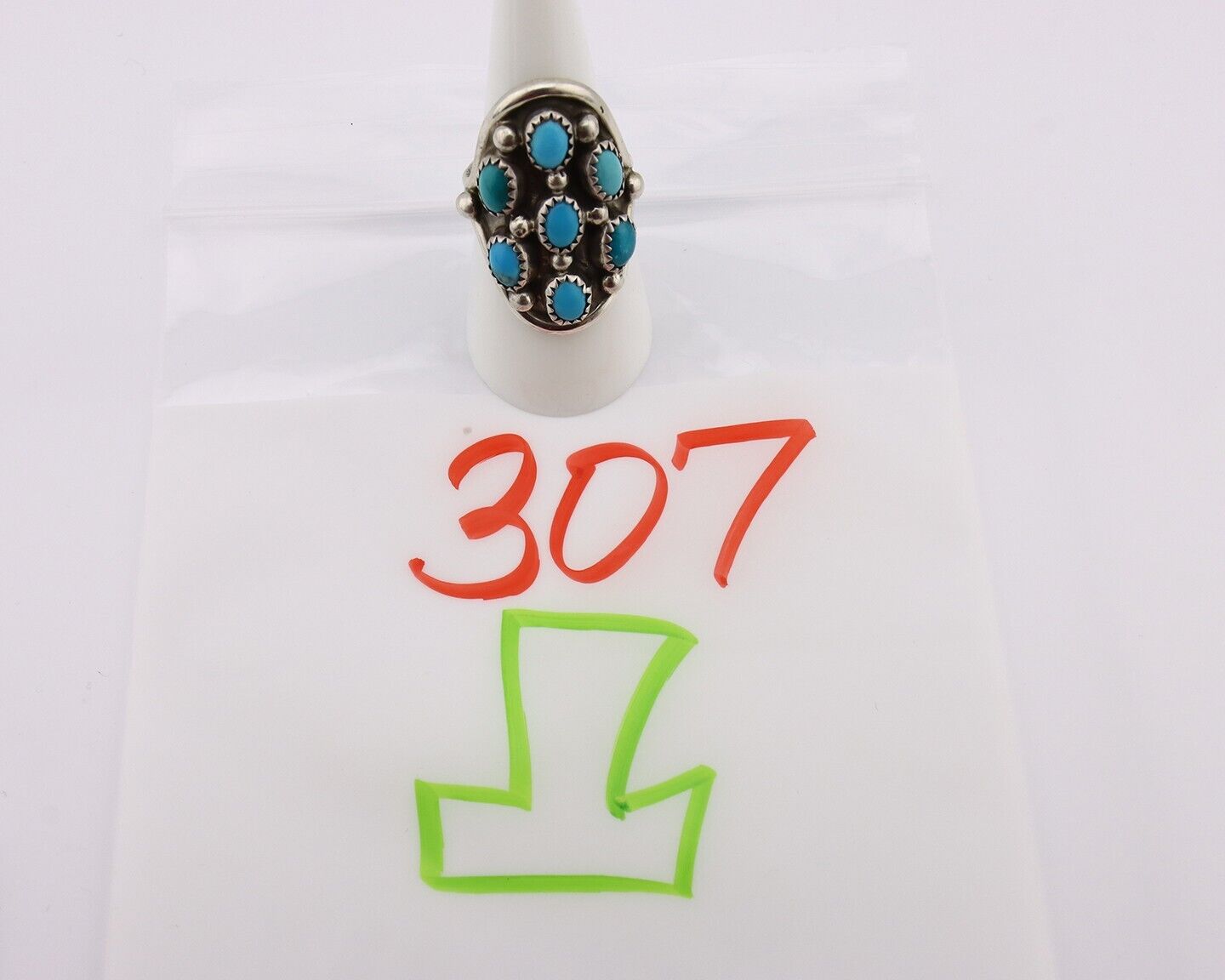 Navajo Ring .925 Silver Natural Blue Turquoise Signed L Henderson C.80's