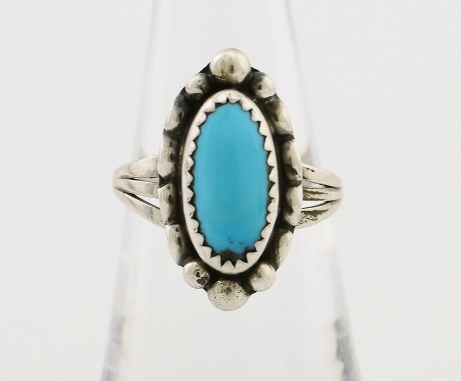 Navajo Ring 925 Silver Sleeping Beauty Turquoise Artist Signed SC C.80's