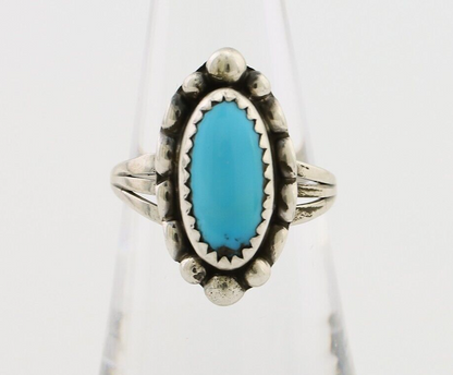 Navajo Ring 925 Silver Sleeping Beauty Turquoise Artist Signed SC C.80's