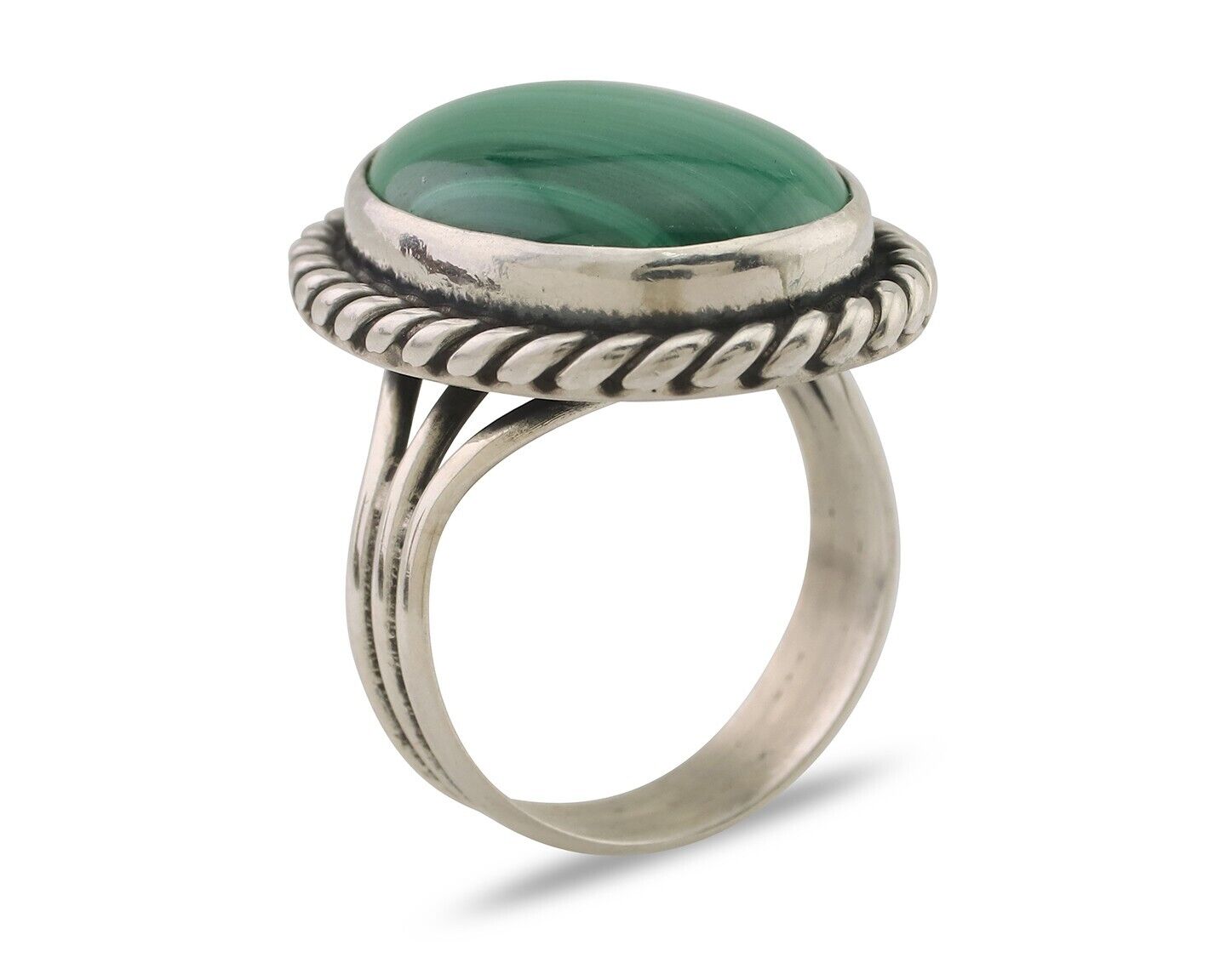 Navajo Ring 925 Silver Natural Malachite Native American Artist Size 8.0 C.80's