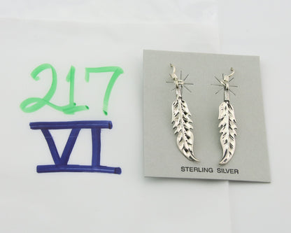 Navajo Feather Earrings Sterling Silver Dangle Vintage Authentic Signed Masha