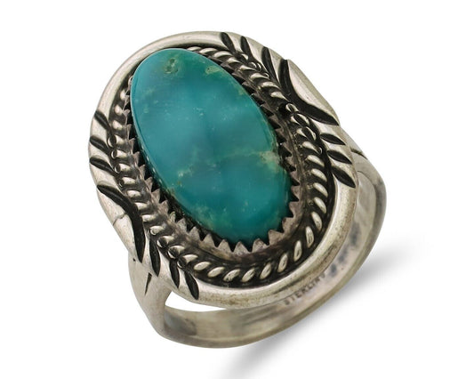 Navajo Ring 925 Silver Natural Blue Turquoise Artist Signed M BEGAY C.80's