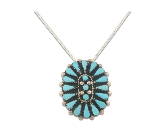 Navajo Sterling Silver Necklace Turquosie Authentic Vintage Signed Ben Yazzie