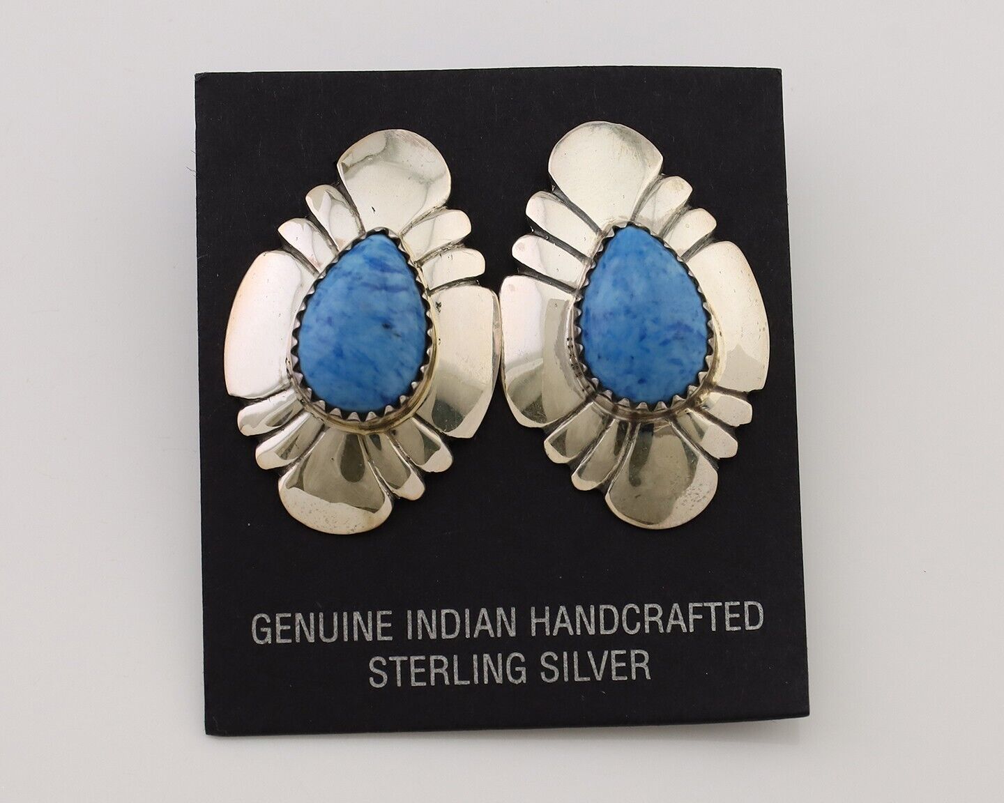 Navajo Earrings 925 Silver Natural Blue Lapis Artist Signed Running Bear C.80's