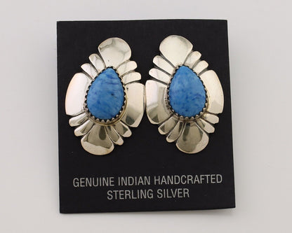 Navajo Earrings 925 Silver Natural Blue Lapis Artist Signed Running Bear C.80's