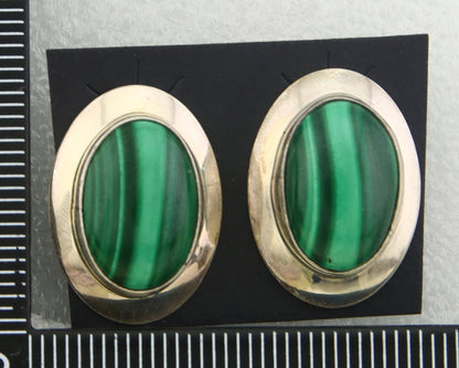 Navajo Earrings 925 Silver Natural Malachite Native American Artist C.80's
