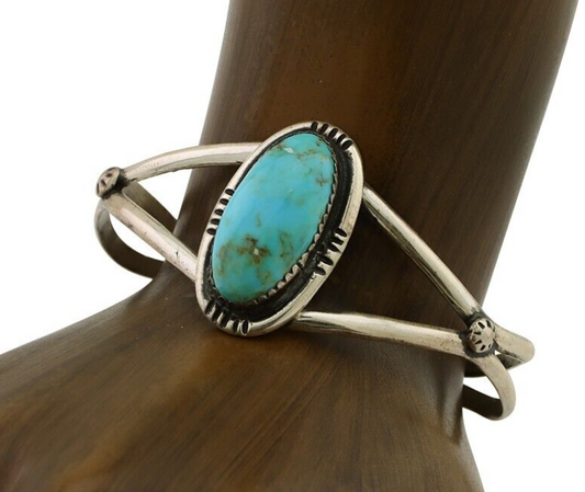 Navajo Bracelet 925 Silver Kingman Turquoise Artist Signed IJC C.80's