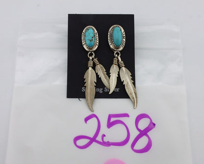 Navajo Handmade Earrings 925 Silver Blue Turquoise Native Artist C.80s