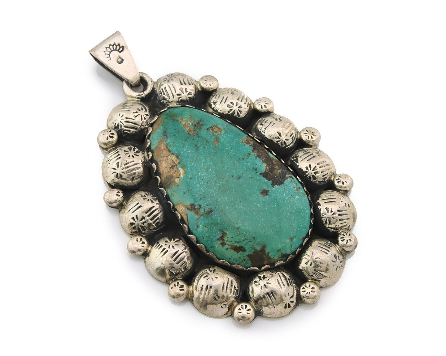 Large Navajo Pendant Sterling Silver Authentic Turquoise Vintage Artist Signed