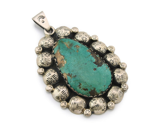 Large Navajo Pendant Sterling Silver Authentic Turquoise Vintage Artist Signed