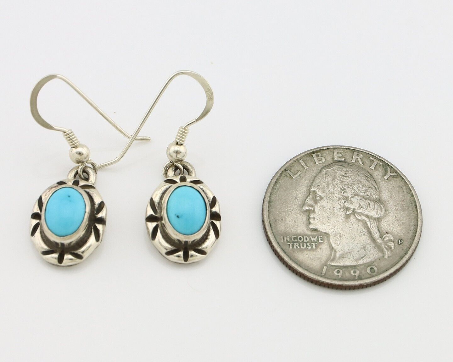 Navajo Earrings 925 Silver Sleeping Beauty Turquoise Native Artist C.80s