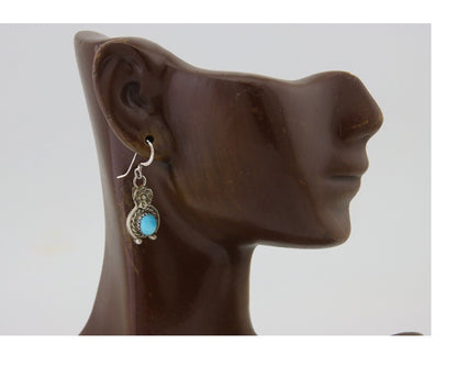 Navajo Dangle Earrings 925 Silver Natural Turquoise Artist Signed DB C.80's