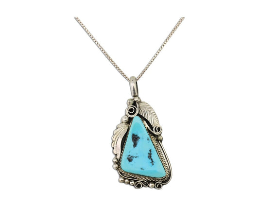 Navajo Necklace Pendant 925 Silver Turquoise Signed Justin Morris C.80's