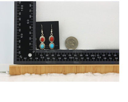 Navajo Earrings Sterling Silver Gemstone Vintage Handmade Dangle