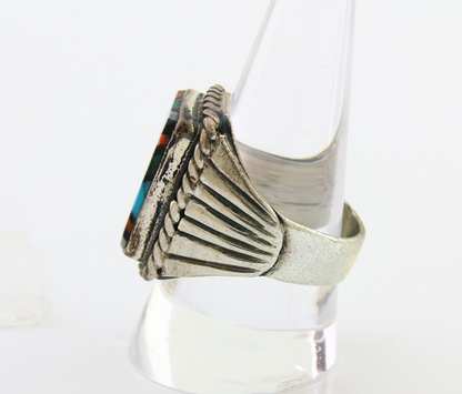 Navajo Ring 925 Silver Natural Gemstones Signed C Montoya Size 10.5