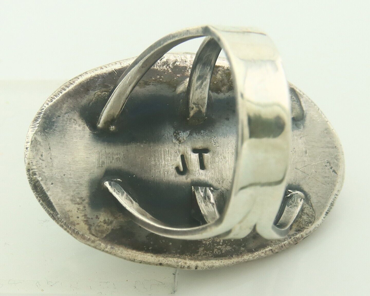 Navajo Ring 925 Sterling Turquoise Handmade Signed JT C.80's Size 7