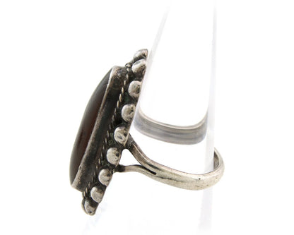 Mexico Ring Sterling Silver Natural Agate Vintage Signed TB 84 Size 5.0